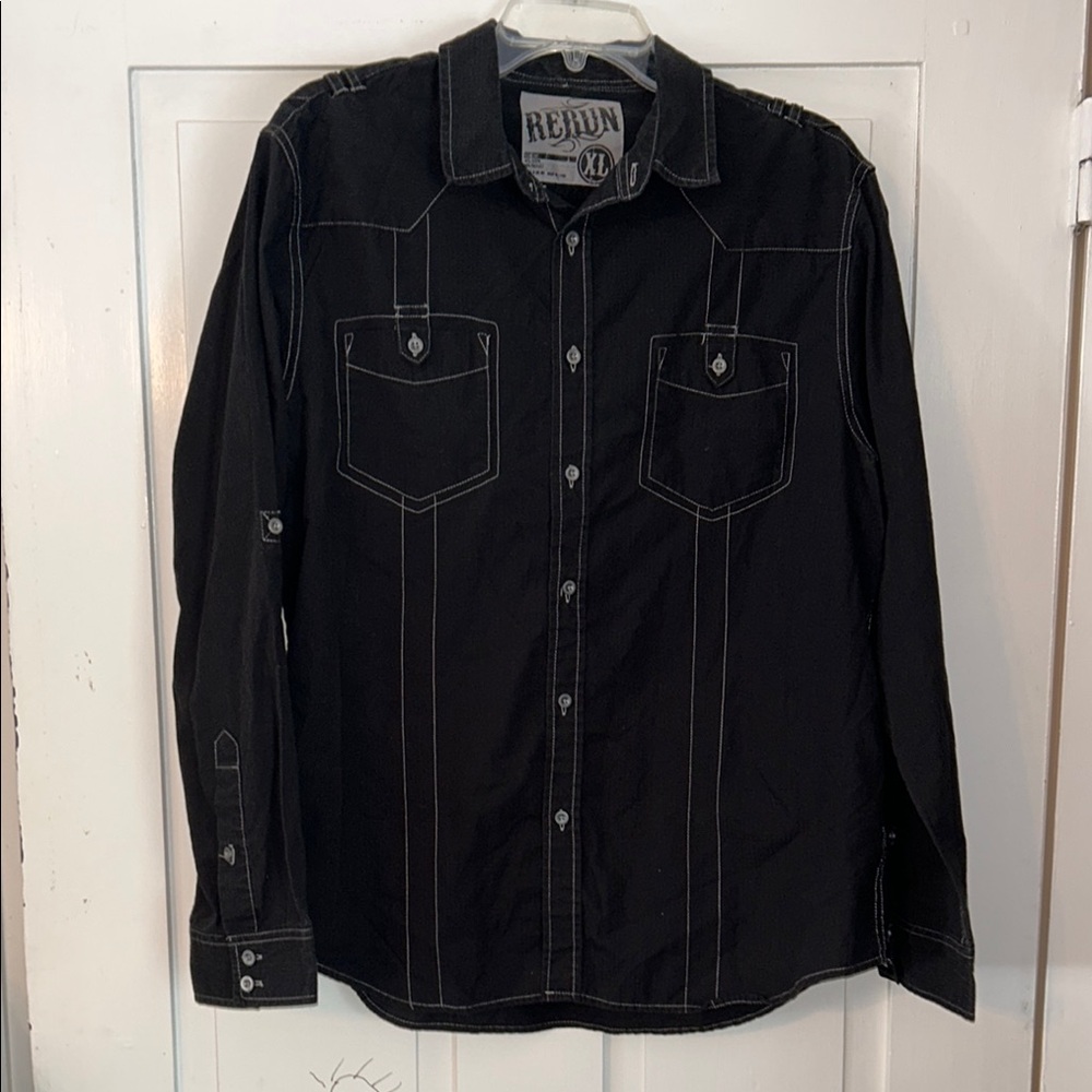 RERUN Men’s Black Button-Up Shirt XL Western Rodeo Honky Tonk
